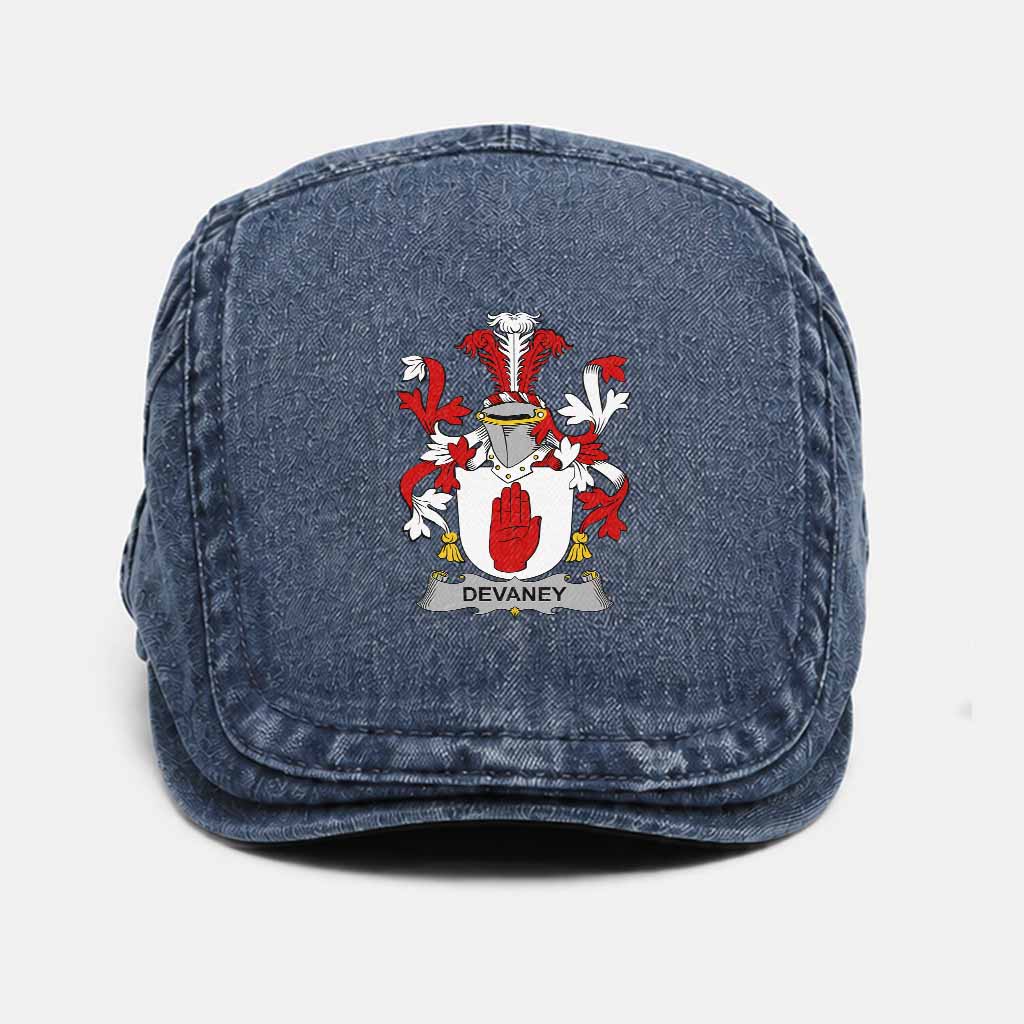 Devaney Irish Coat of Arms Washed Flat Cap - Unisex Jeff Cap One Size (Adjustable) Dark Blue - Tartan Vibes Clothing
