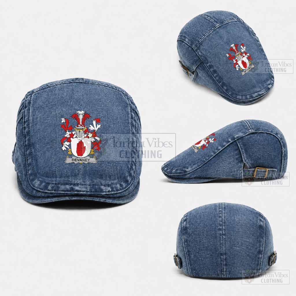 Devaney Irish Coat of Arms Washed Flat Cap - Unisex Jeff Cap One Size (Adjustable) Medium Blue - Tartan Vibes Clothing
