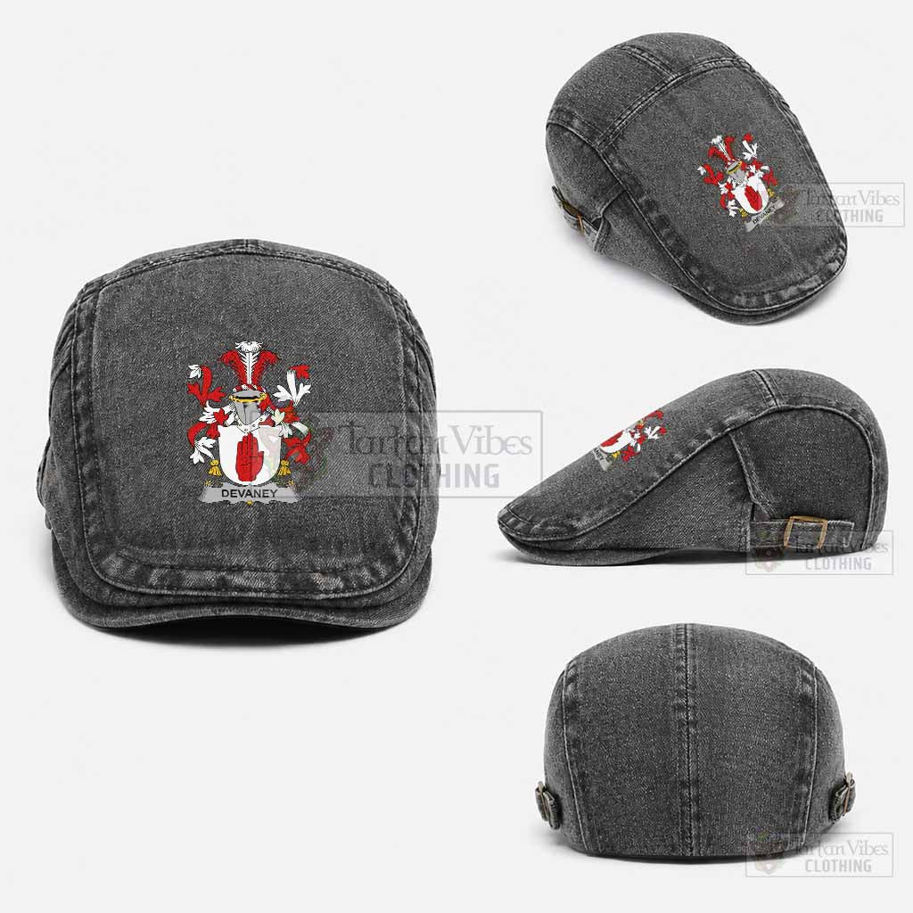 Devaney Irish Coat of Arms Washed Flat Cap - Unisex Jeff Cap One Size (Adjustable) Black - Tartan Vibes Clothing