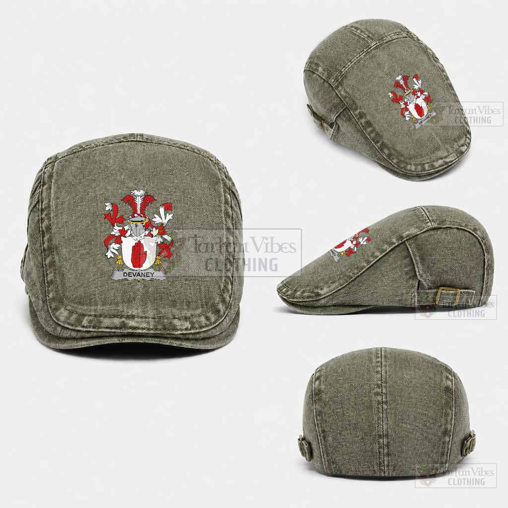 Devaney Irish Coat of Arms Washed Flat Cap - Unisex Jeff Cap One Size (Adjustable) Army Green - Tartan Vibes Clothing