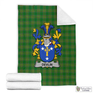 Tartan Vibes Clothing Devlin Irish Clan Tartan Blanket with Coat of Arms