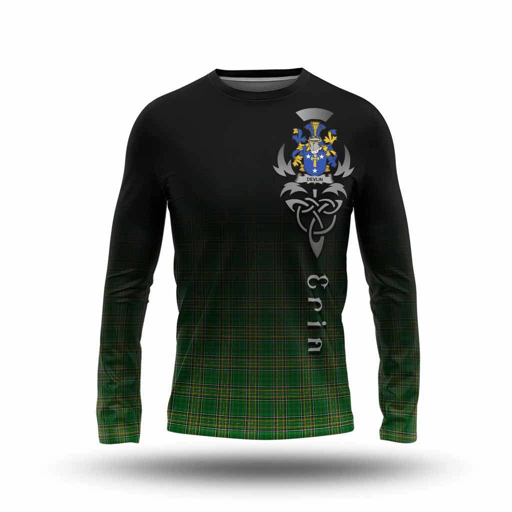 Tartan Vibes Clothing Devlin Irish Clan Long Sleeve T-Shirt with Coat of Arms Erin Go Bragh Celtic Inspired