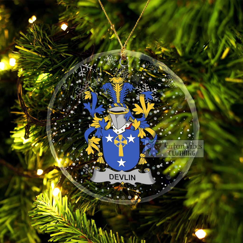 Tartan Vibes Clothing Devlin Irish Clan Christmas Glass Ornament with Coat of Arms