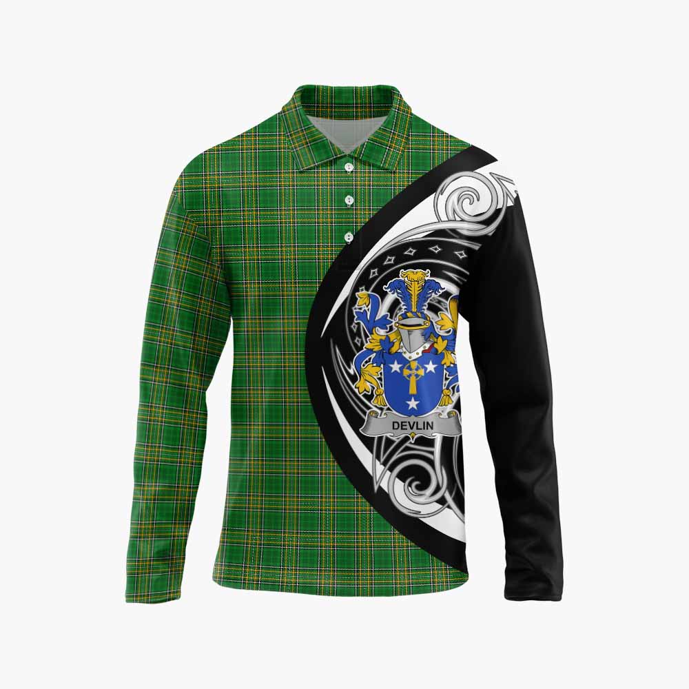Tartan Vibes Clothing Devlin Irish Clan Long Sleeve Polo Shirt Celtic Circle Style