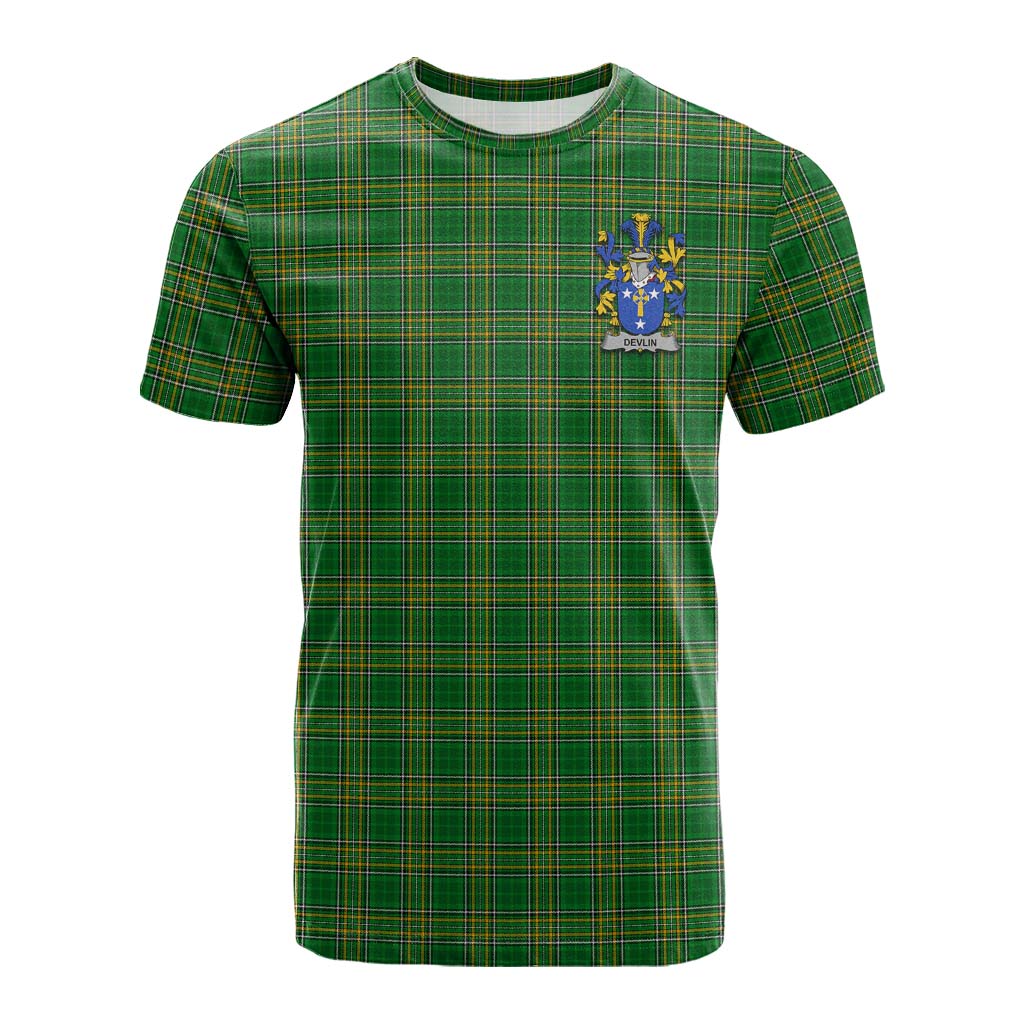 Tartan Vibes Clothing Devlin Irish Clan Tartan Cotton T-shirt with Coat of Arms