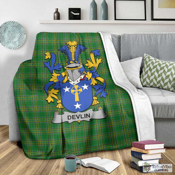 Tartan Vibes Clothing Devlin Irish Clan Tartan Blanket with Coat of Arms