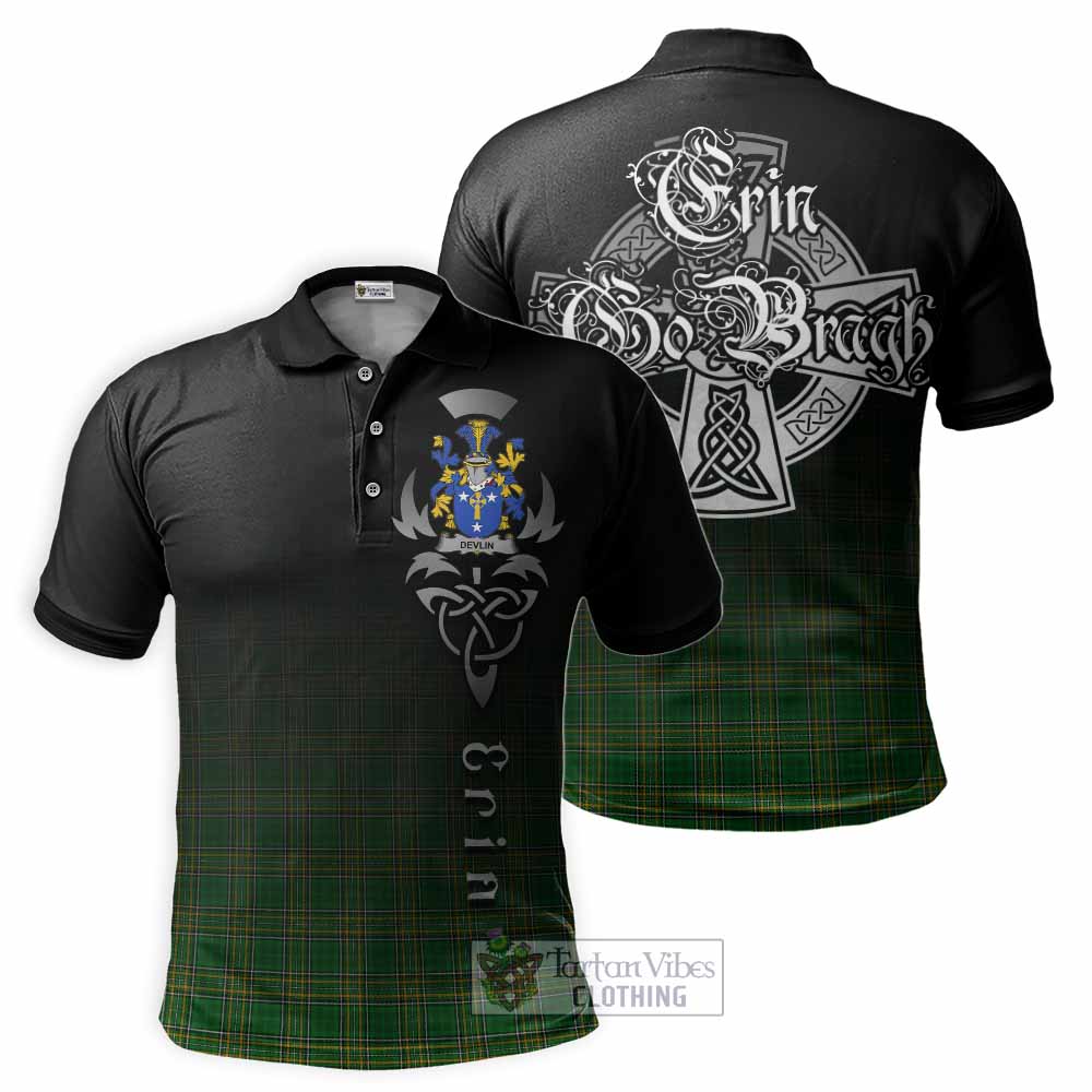 Tartan Vibes Clothing Devlin Irish Clan Polo Shirt with Coat of Arms Erin Go Bragh Celtic Inspired