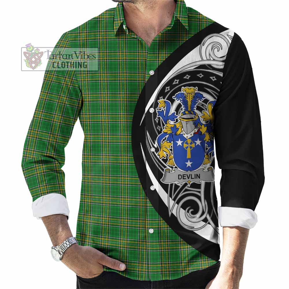 Tartan Vibes Clothing Devlin Irish Clan Long Sleeve Button Shirt Celtic Circle Style