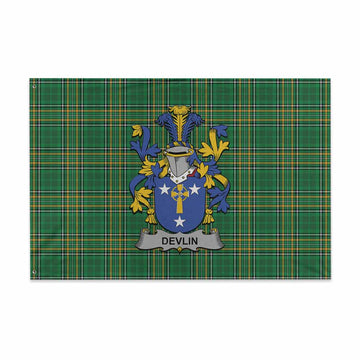 Devlin Irish Clan Tartan House Flag with Coat of Arms