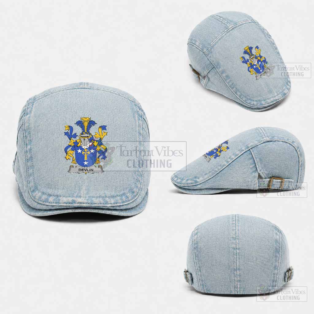 Devlin Irish Coat of Arms Washed Flat Cap - Unisex Jeff Cap One Size (Adjustable) Light Blue - Tartan Vibes Clothing