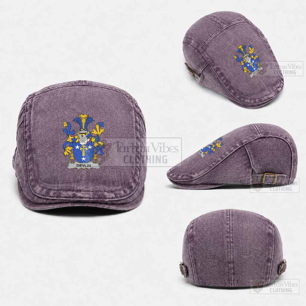 Devlin Irish Coat of Arms Washed Flat Cap - Unisex Jeff Cap One Size (Adjustable) Purple - Tartan Vibes Clothing
