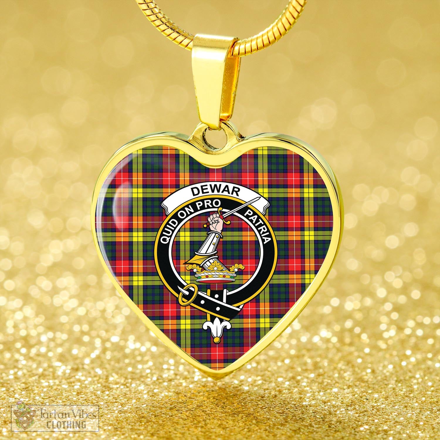 Dewar Tartan Heart Necklace with Family Crest - Tartan Vibes Clothing