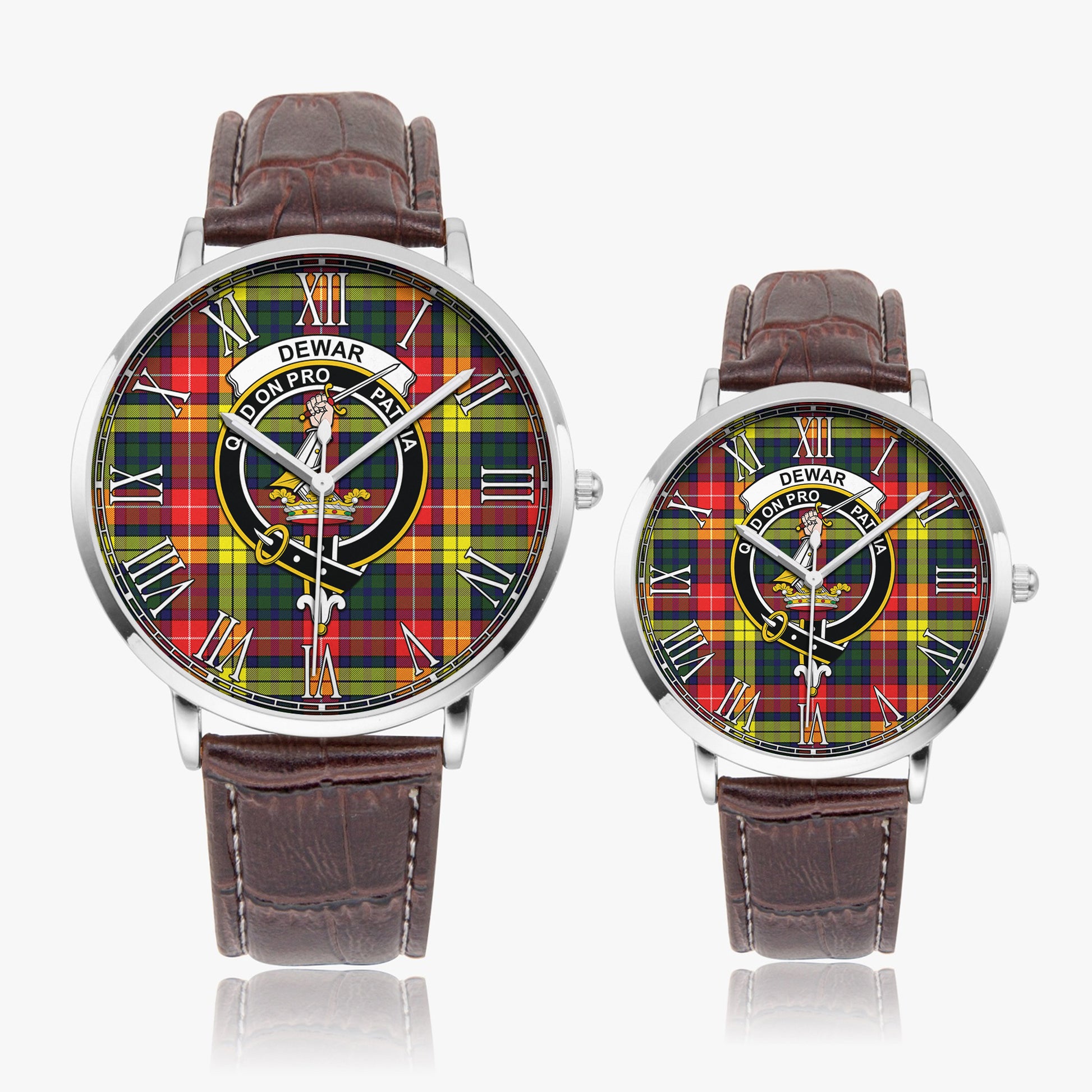 Dewar Tartan Family Crest Leather Strap Quartz Watch - Tartan Vibes Clothing