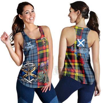 Dewar Tartan Women's Racerback Tanks Happy St. Andrew's Day Half Tartan Style 4XL - Tartan Vibes Clothing