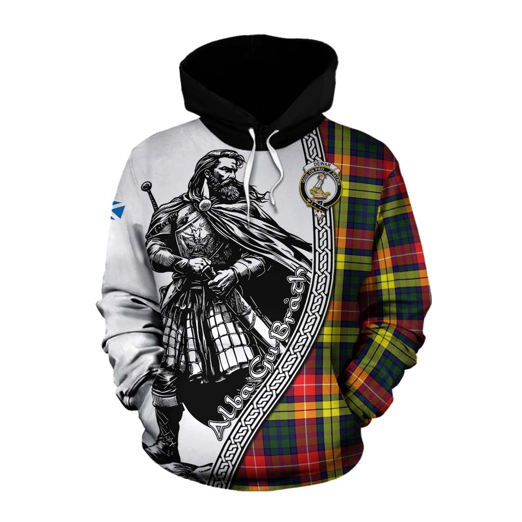 Dewar Tartan Clan Crest Cotton Hoodie with Highlander Warrior Celtic Style Pullover Hoodie XS - Tartan Vibes Clothing