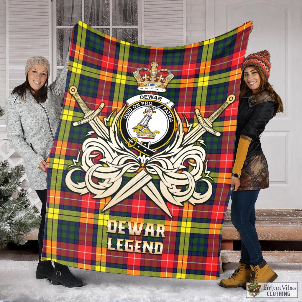 Dewar Tartan Blanket with Clan Crest and the Golden Sword of Courageous Legacy X-Large 59 x 79 inches 150 x 200 cm - Tartan Vibes Clothing