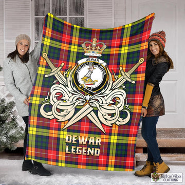Dewar Tartan Blanket with Clan Crest and the Golden Sword of Courageous Legacy X-Large 59 x 79 inches 150 x 200 cm - Tartan Vibes Clothing