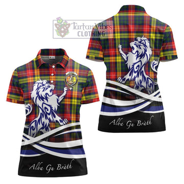Dewar Tartan Women's Polo Shirt with Alba Gu Brath Regal Lion Emblem Women - Tartan Vibes Clothing