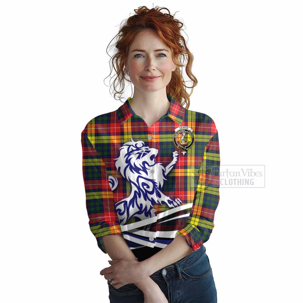 Dewar Tartan Women's Casual Shirt with Alba Gu Brath Regal Lion Emblem Female - Tartan Vibes Clothing