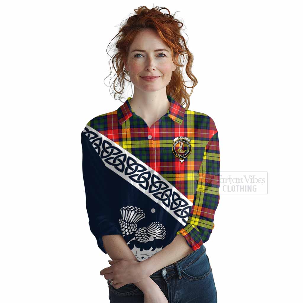 Dewar Tartan Women's Casual Shirt Featuring Thistle and Scotland Map Female - Tartan Vibes Clothing