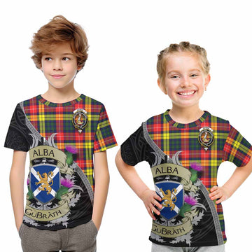 Dewar Tartan Family Crest Kid T-Shirt Lion Rampant Royal Thistle Shield Celtic Inspired Youth XL Size14 - Tartan Vibes Clothing