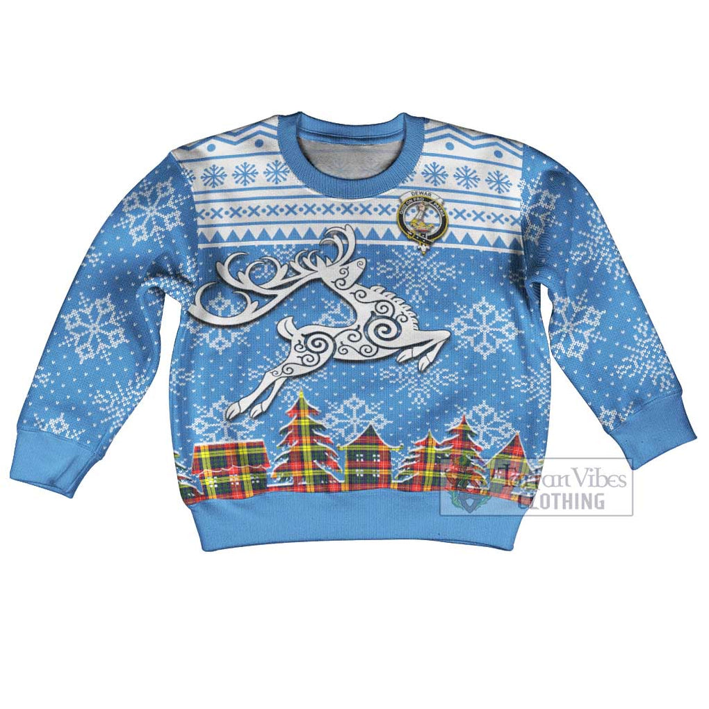 Dewar Clan Christmas Kid Ugly Sweater with Tartan and Celtic Reindeer Style Kid - Tartan Vibes Clothing