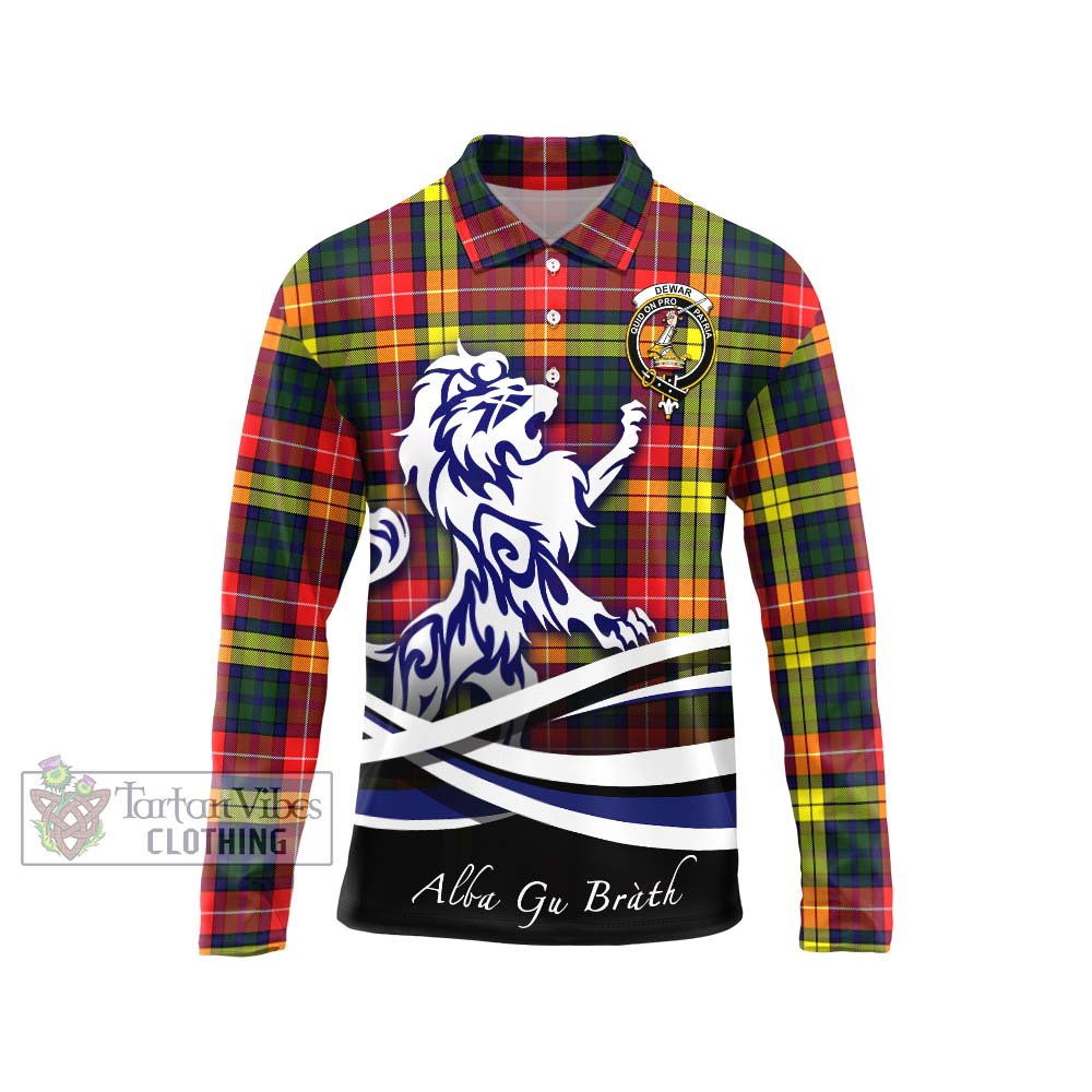 Dewar Tartan Long Sleeve Polo Shirt with Alba Gu Brath Regal Lion Emblem Unisex - Tartan Vibes Clothing