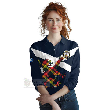 Dewar Tartan Lion Rampant Women's Casual Shirt Proudly Display Your Heritage with Alba Gu Brath and Clan Name Female - Tartan Vibes Clothing