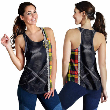 Dewar Tartan Women's Racerback Tanks with Family Crest Cross Sword Thistle Celtic Vibes 4XL - Tartan Vibes Clothing