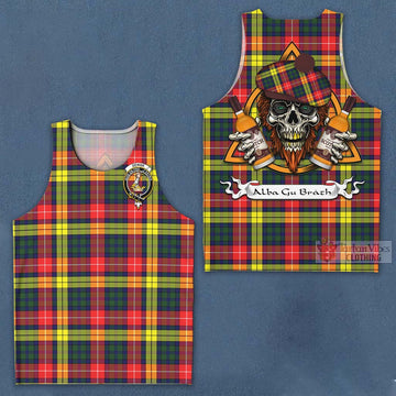 Dewar Tartan Men's Tank Top with Family Crest and Bearded Skull Holding Bottles of Whiskey Men - Tartan Vibes Clothing