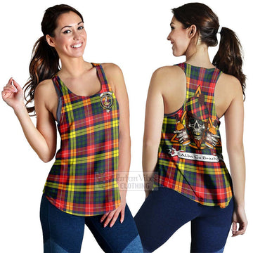 Dewar Tartan Women's Racerback Tanks with Family Crest and Bearded Skull Holding Bottles of Whiskey 4XL - Tartan Vibes Clothing