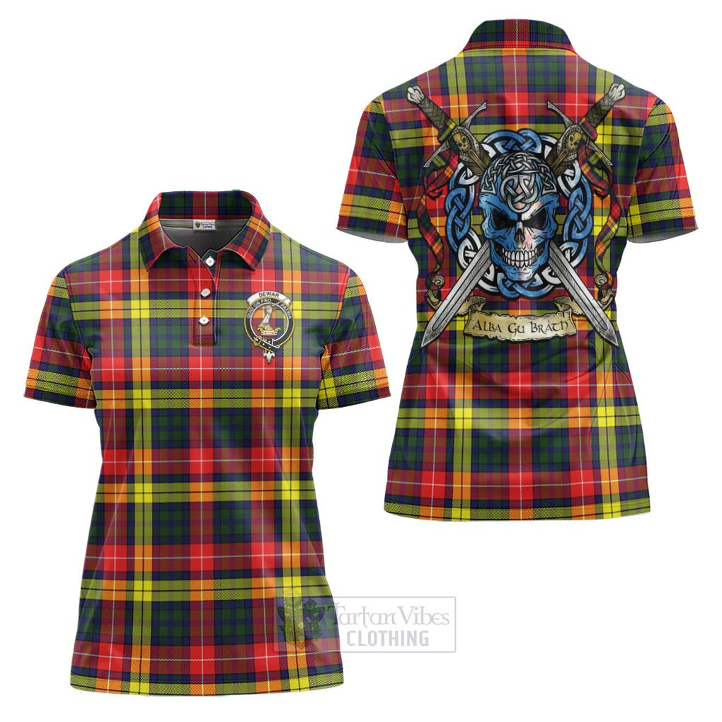 Dewar Tartan Women's Polo Shirt with Family Crest Celtic Skull Style Women - Tartan Vibes Clothing