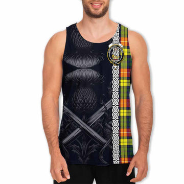 Dewar Tartan Men's Tank Top with Family Crest Cross Sword Thistle Celtic Vibes Men - Tartan Vibes Clothing