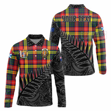 Dewar Crest Tartan Long Sleeve Polo Shirt with New Zealand Silver Fern Half Style Unisex - Tartan Vibes Clothing