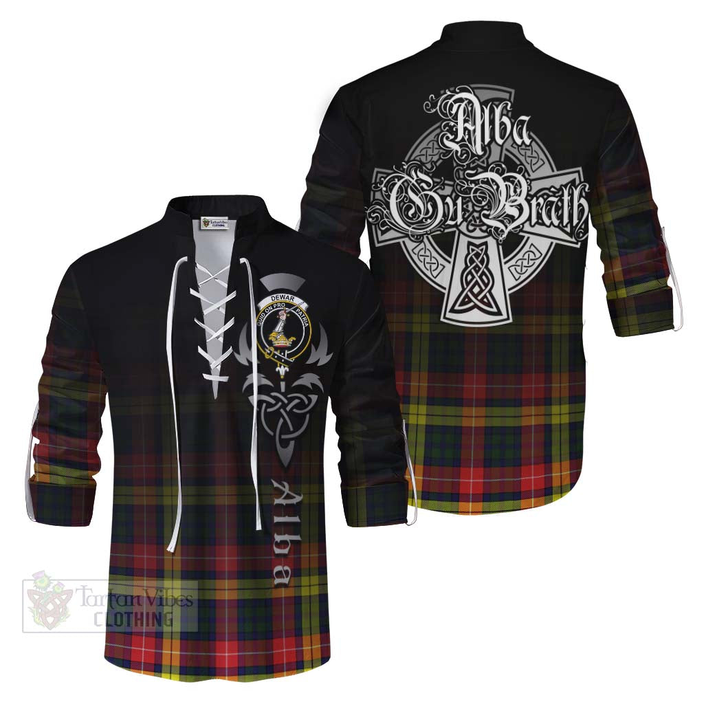 Dewar Tartan Ghillie Kilt Shirt Featuring Alba Gu Brath Family Crest Celtic Inspired Men - Tartan Vibes Clothing