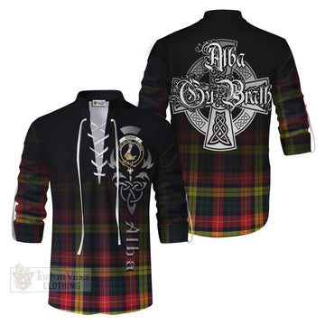 Dewar Tartan Ghillie Kilt Shirt Featuring Alba Gu Brath Family Crest Celtic Inspired Men - Tartan Vibes Clothing