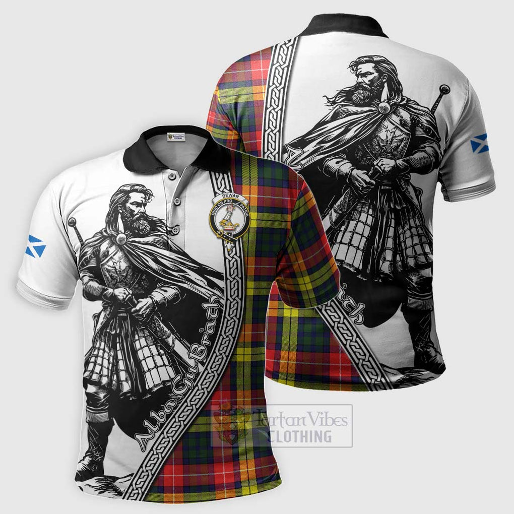Dewar Tartan Clan Crest Polo Shirt with Highlander Warrior Celtic Style Kid - Tartan Vibes Clothing