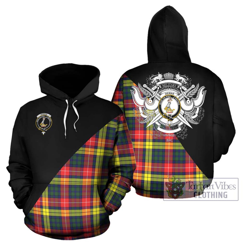 Dewar Tartan Hoodie with Family Crest and Military Logo Style Zip Hoodie - Tartan Vibes Clothing