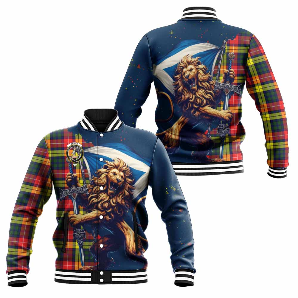 Dewar Tartan Family Crest Baseball Jacket with Scottish Majestic Lion Unisex - Tartan Vibes Clothing