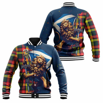 Dewar Tartan Family Crest Baseball Jacket with Scottish Majestic Lion Unisex - Tartan Vibes Clothing
