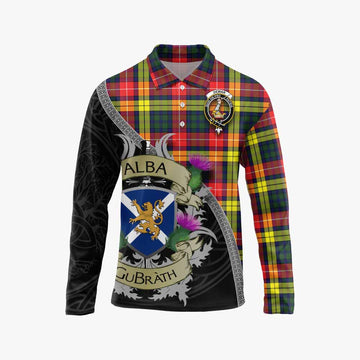 Dewar Tartan Family Crest Long Sleeve Polo Shirt Lion Rampant Royal Thistle Shield Celtic Inspired Unisex - Tartan Vibes Clothing