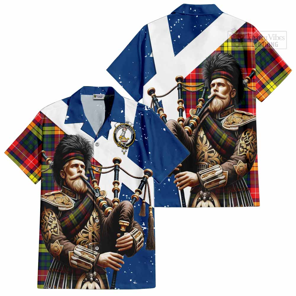 Dewar Tartan Hawaiian Shirt with Family Crest Scottish Bagpiper Vibes Kid - Tartan Vibes Clothing