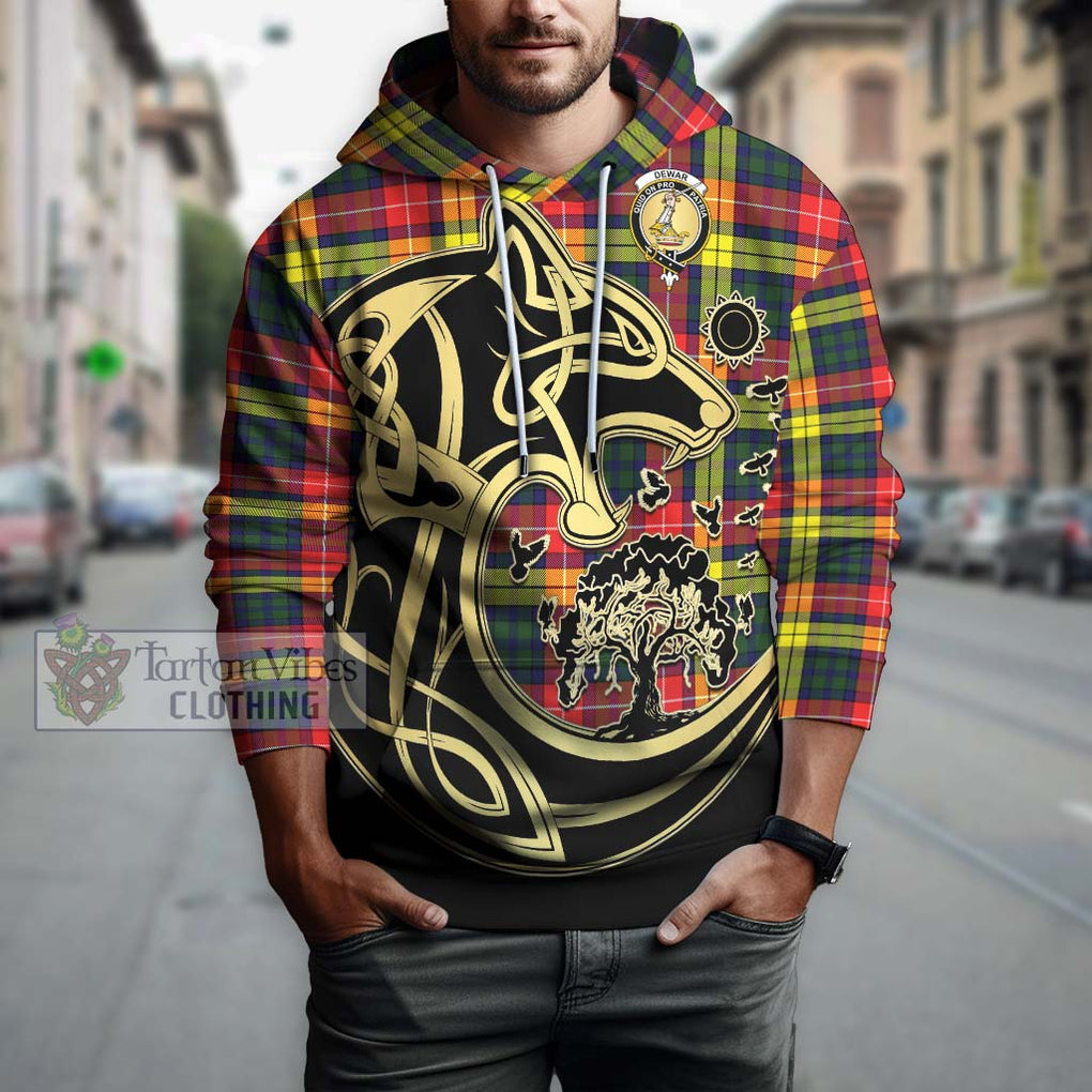 Dewar Tartan Hoodie with Family Crest Celtic Wolf Style Zip Hoodie - Tartan Vibes Clothing
