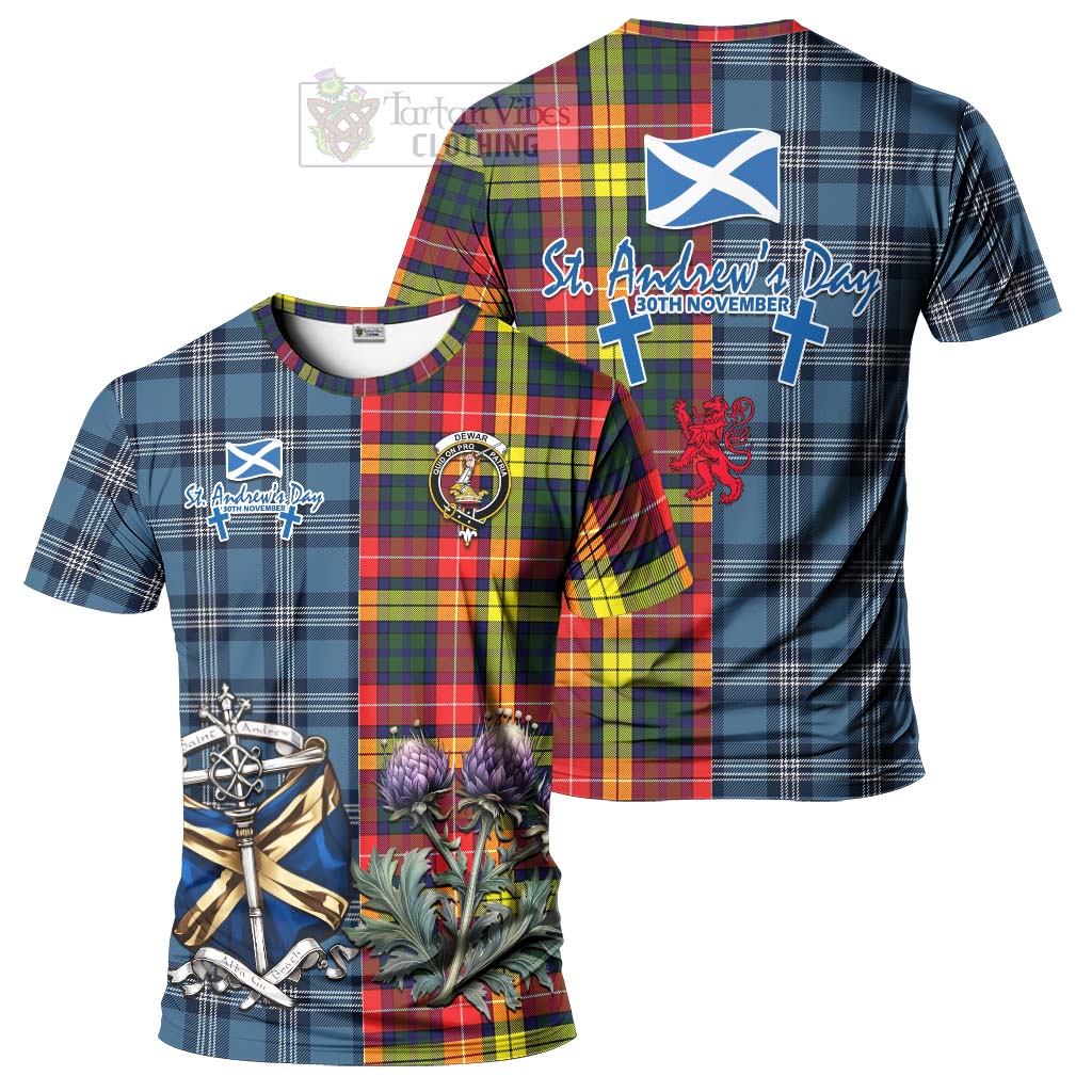 Dewar Tartan T-Shirt Happy St. Andrew's Day Half Tartan Style Kid's Shirt - Tartan Vibes Clothing
