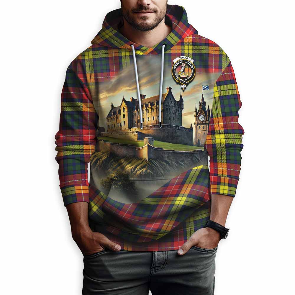 Dewar Tartan Family Crest Hoodie with Scottish Ancient Castle Style Pullover Hoodie - Tartan Vibes Clothing