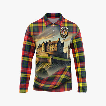 Dewar Tartan Family Crest Long Sleeve Polo Shirt with Scottish Ancient Castle Style Unisex - Tartan Vibes Clothing