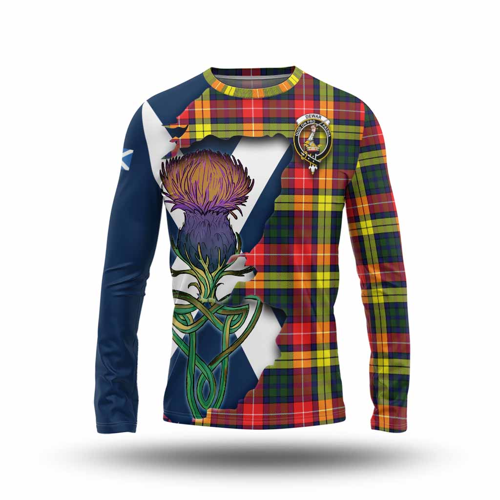 Dewar Tartan Family Crest Long Sleeve T-Shirt Scottish Thistle Celtic Inspired Unisex - Tartan Vibes Clothing