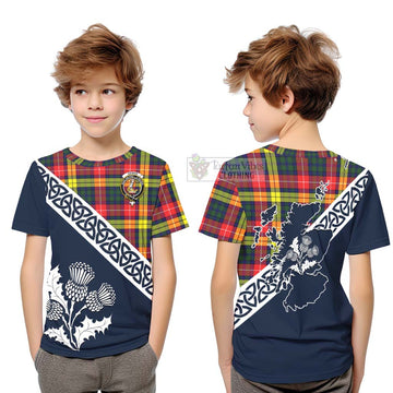 Dewar Tartan Kid T-Shirt Featuring Thistle and Scotland Map Youth XL Size14 - Tartan Vibes Clothing
