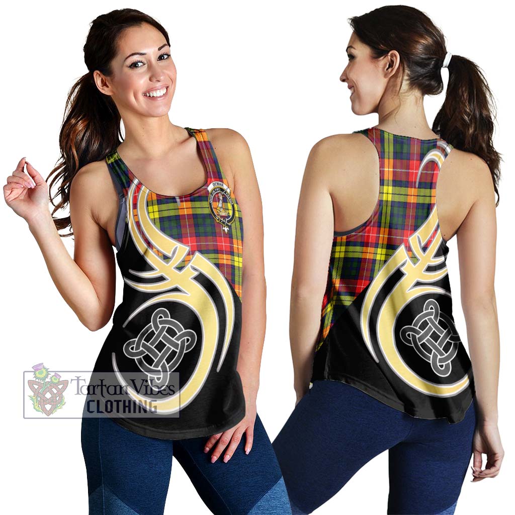 Dewar Tartan Women's Racerback Tanks with Family Crest and Celtic Symbol Style 4XL - Tartan Vibes Clothing