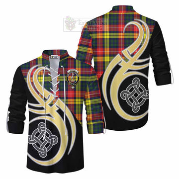 Dewar Tartan Ghillie Kilt Shirt with Family Crest and Celtic Symbol Style Men - Tartan Vibes Clothing